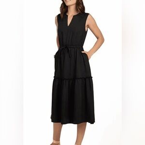 Lands' End Ladies' Lyocell Tiered Midi Dress Black Medium